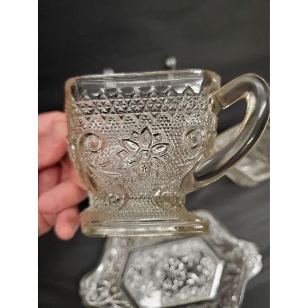 Vintage Indiana Glass Tiara Sandwich Pattern Serving Tray Set